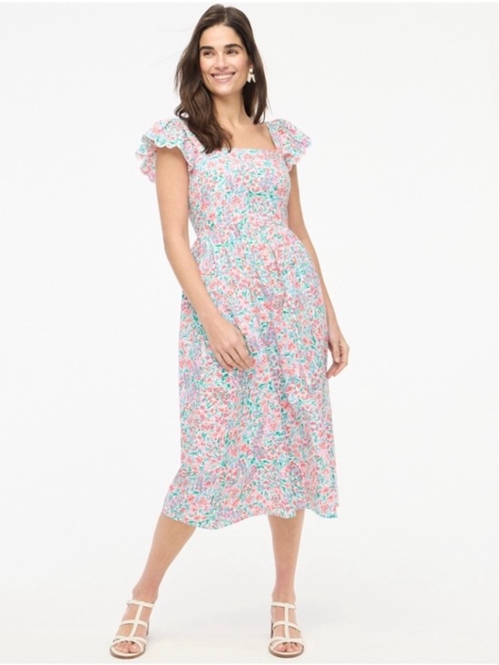J. Crew Dresses & Skirts - J.Crew midi floral dress with ruffle sleeves cottagecore